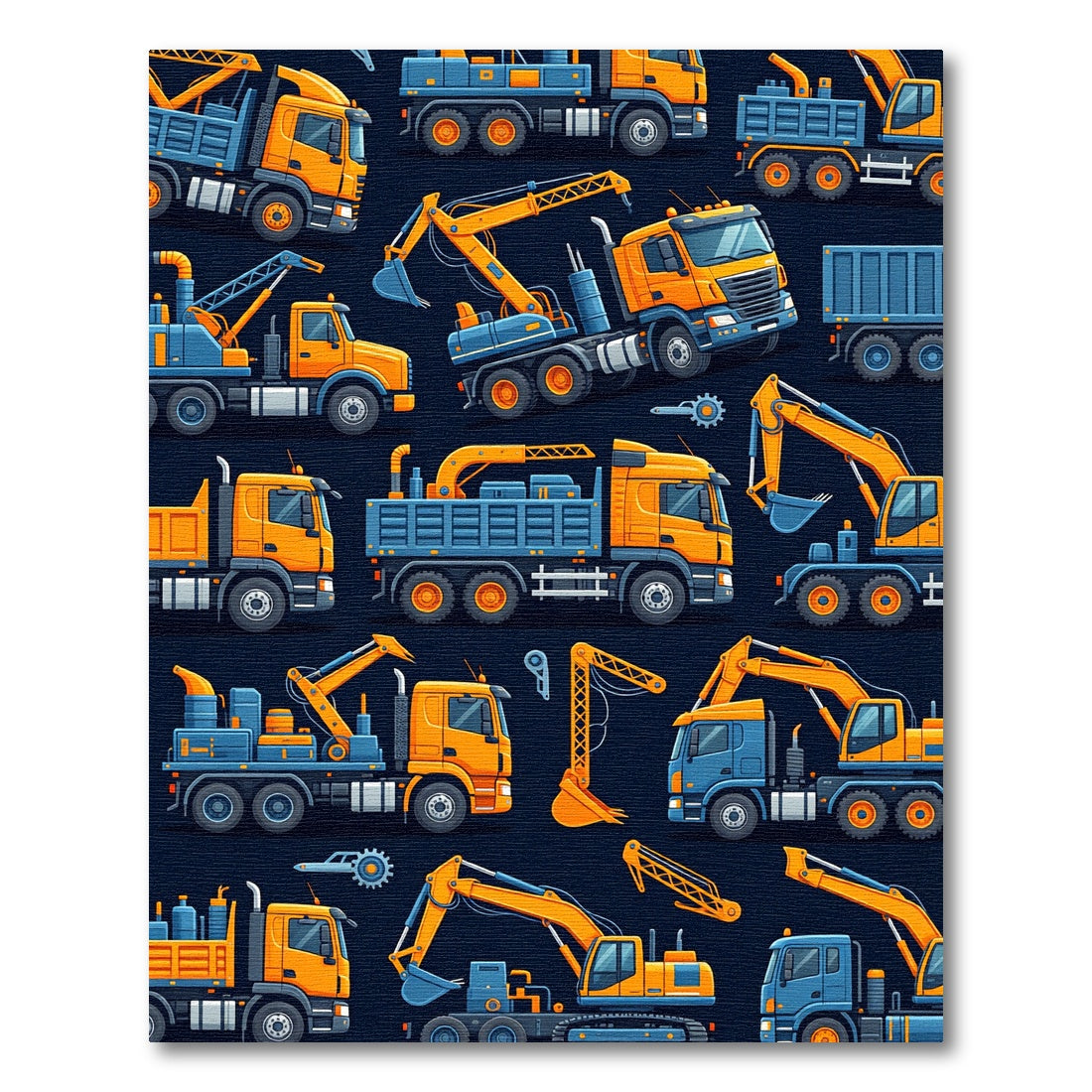 Orange Construction Vehicle Worksite Art Rug