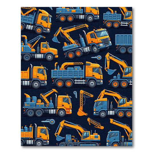 Orange Construction Vehicle Worksite Art Rug