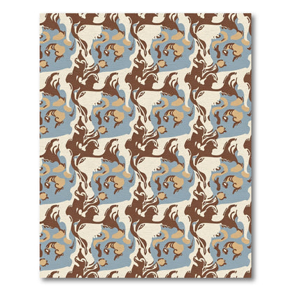 Abstract Brown Tan Blue Organic Flow Rug