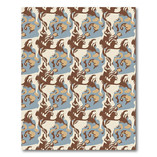Abstract Brown Tan Blue Organic Flow Rug