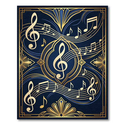Art Deco Navy Golden Musical Notes Rug