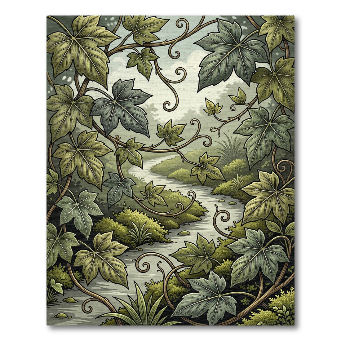 Lush Green Botanical Ivy Vine Rug