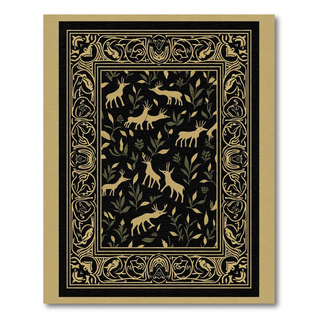Golden Deer Forest Border Design Rug