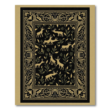 Golden Deer Forest Border Design Rug
