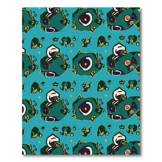 Whimsical Teal Abstract Creature Collage Rug