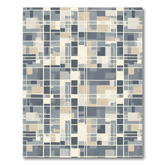 Geometric Grid Slate Tan Rug