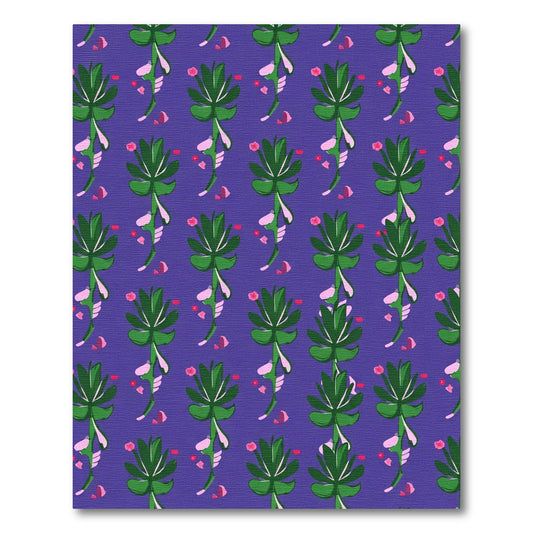 Purple Modern Green Leaf Vine Accents Rug