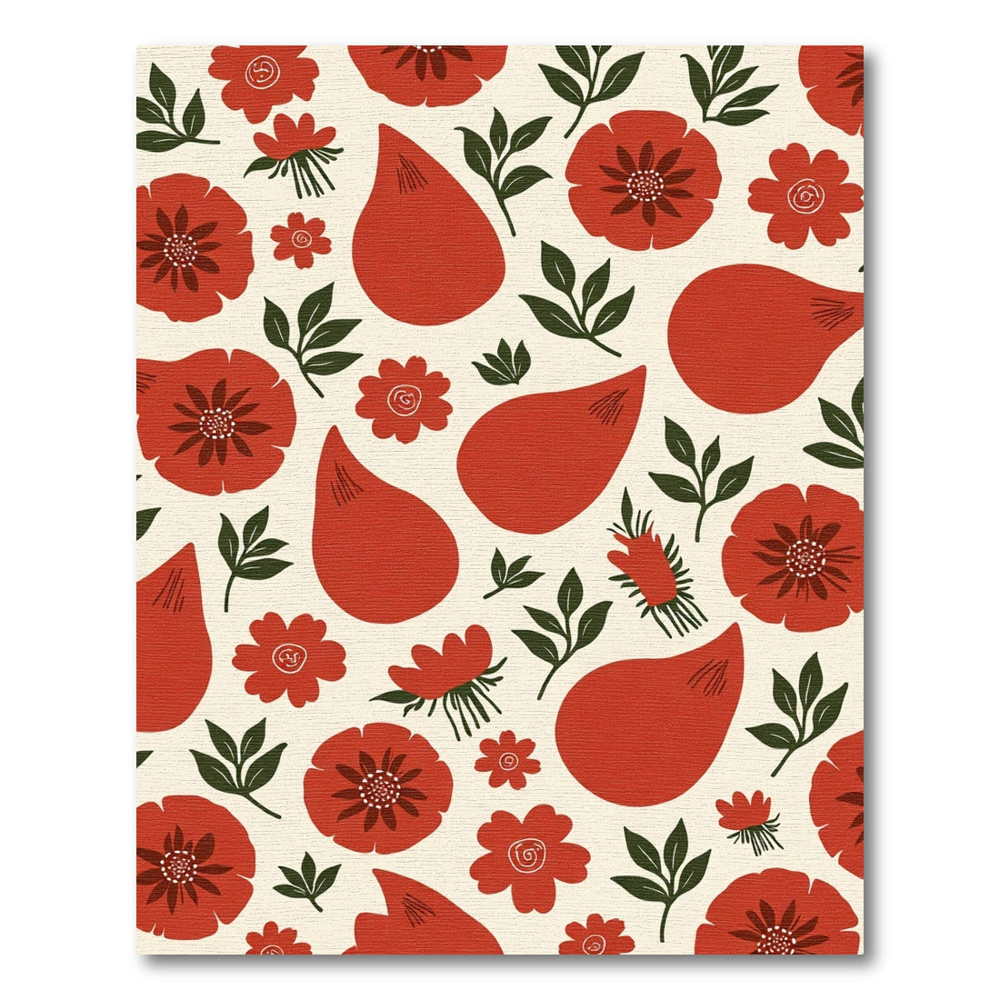 Crimson Floral Leaf Arrangement Rug