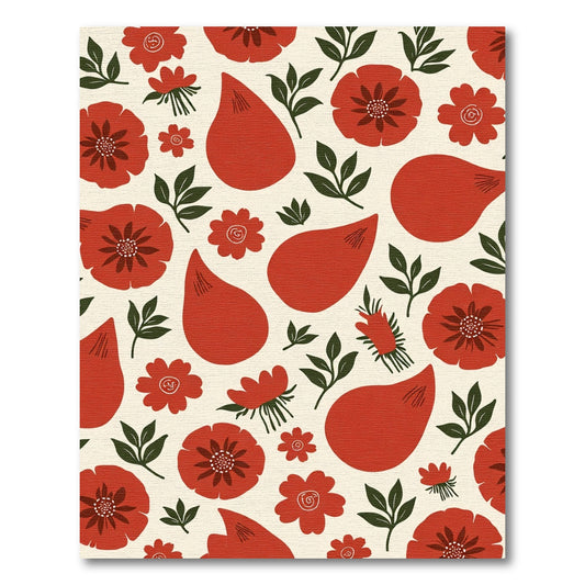 Crimson Floral Leaf Arrangement Rug
