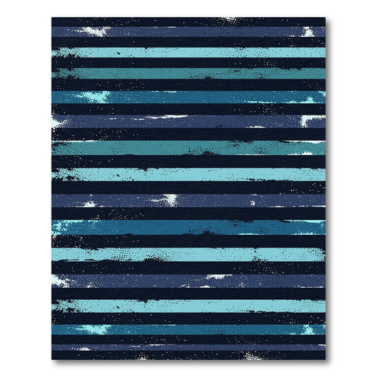 Modern Navy and Teal Distressed Stripe Rug
