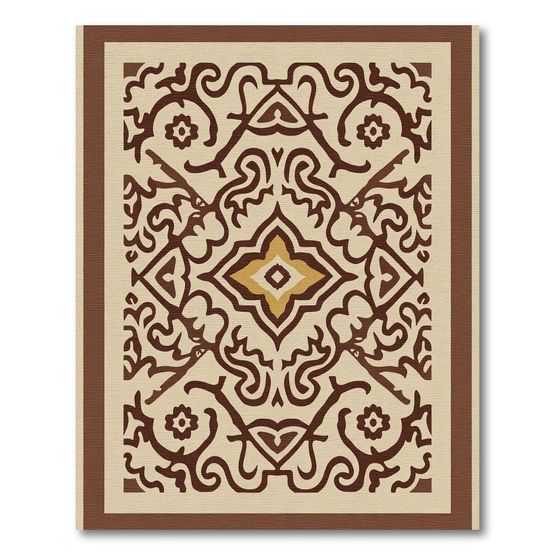 Brown and Gold Ornate Medallion Rug