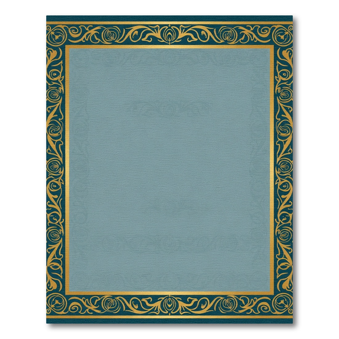 Teal Gold Ornate Bordered Rug