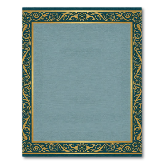 Teal Gold Ornate Bordered Rug