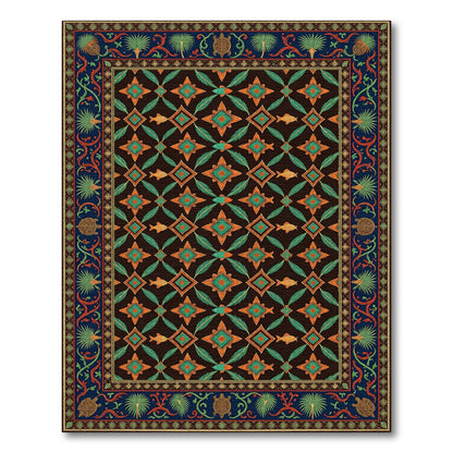 Ornate Teal and Orange Marine Geometric Rug