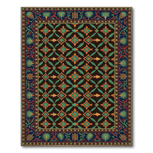 Ornate Teal and Orange Marine Geometric Rug