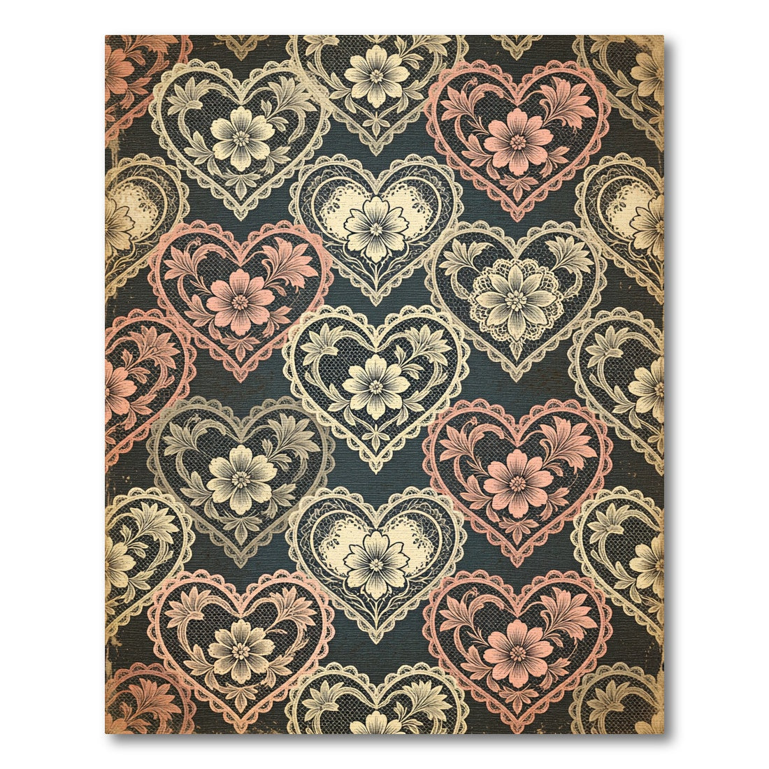 Vintage Lace Heart Floral Arrangement Rug
