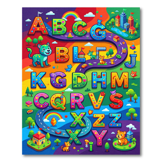 Playful Colorful Alphabet Animals Road Rug