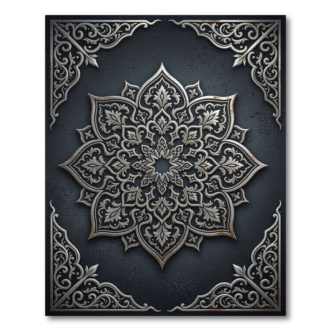 Intricate Silver Floral Ornament Rug