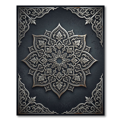 Intricate Silver Floral Ornament Rug