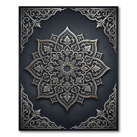 Intricate Silver Floral Ornament Rug