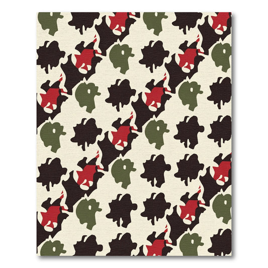 Abstract Red Green Black Organic Shapes Rug