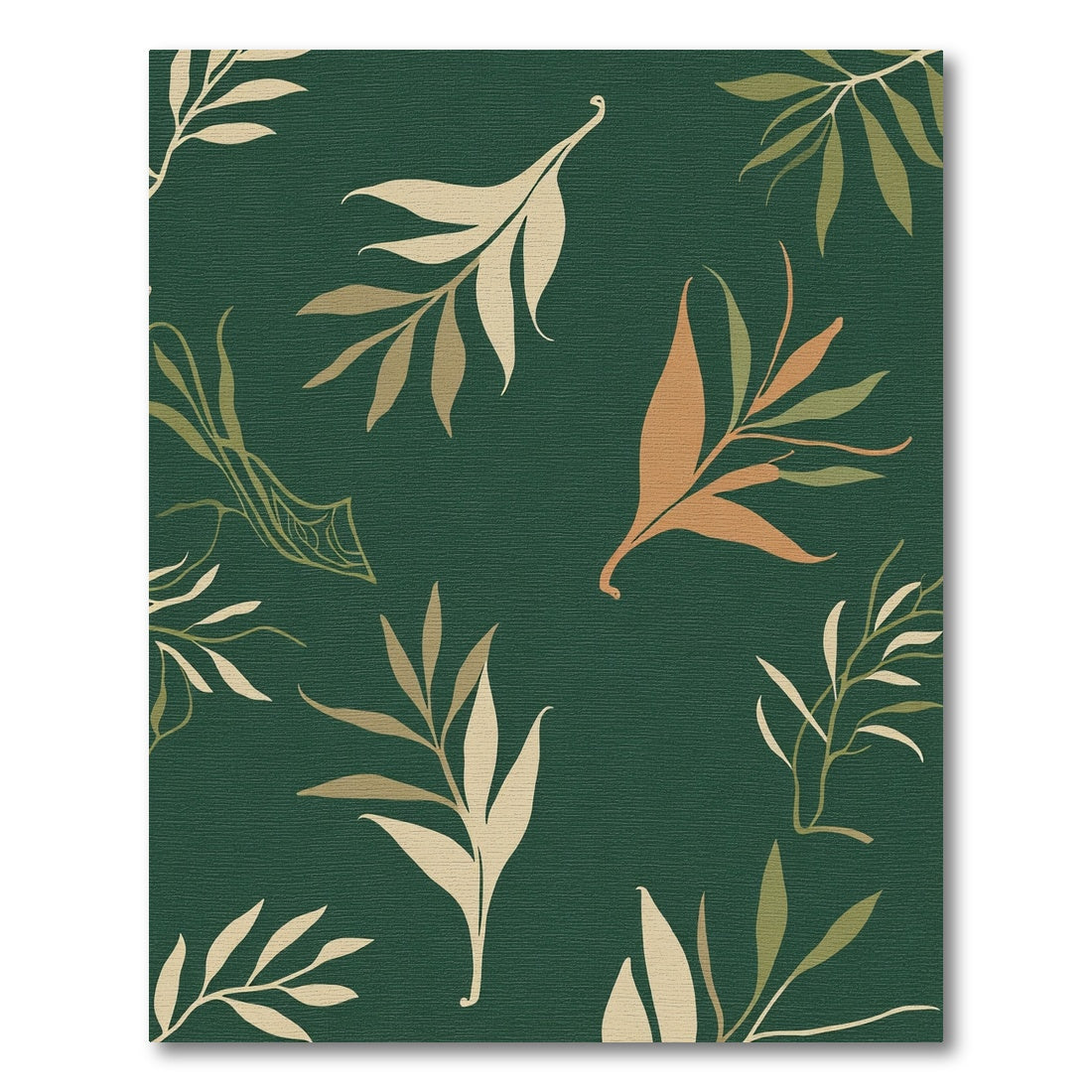 Deep Green Botanical Leaf Sprigs Rug