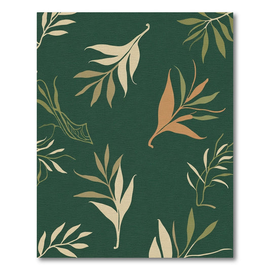 Deep Green Botanical Leaf Sprigs Rug