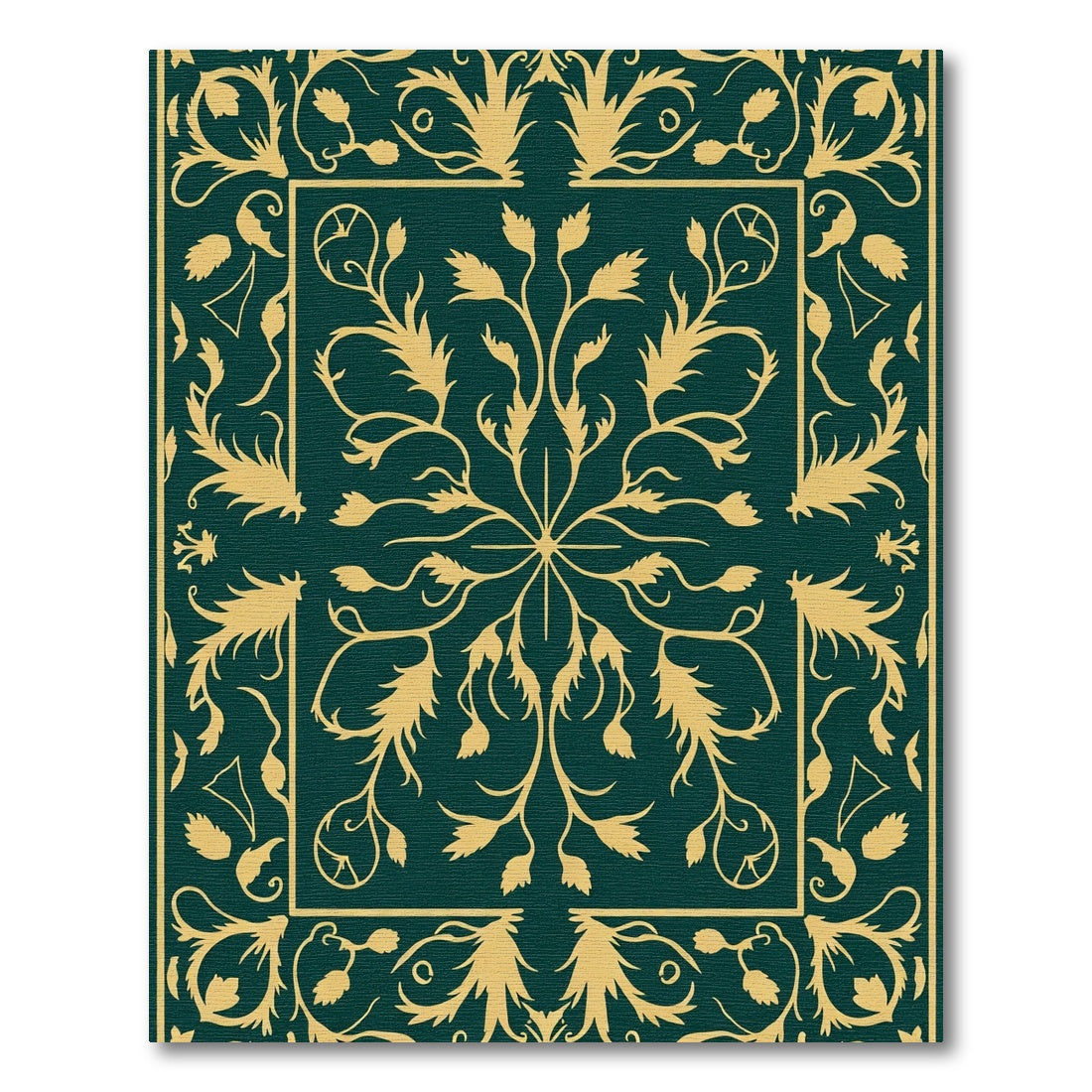 Deep Green Gold Floral Medallion Rug