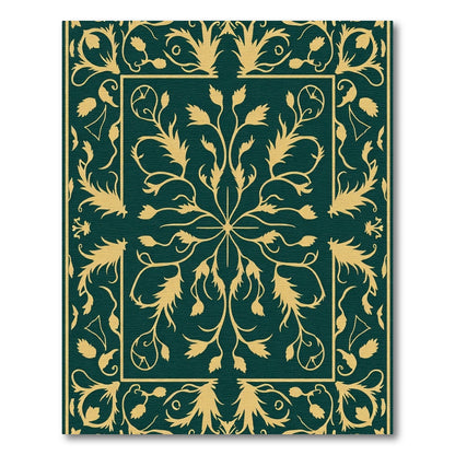 Deep Green Gold Floral Medallion Rug