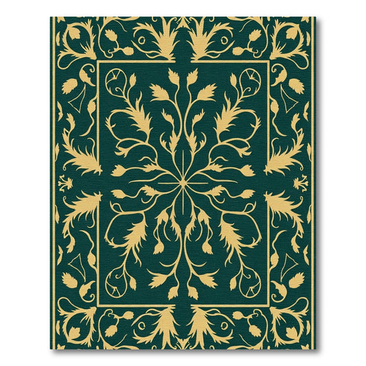 Deep Green Gold Floral Medallion Rug