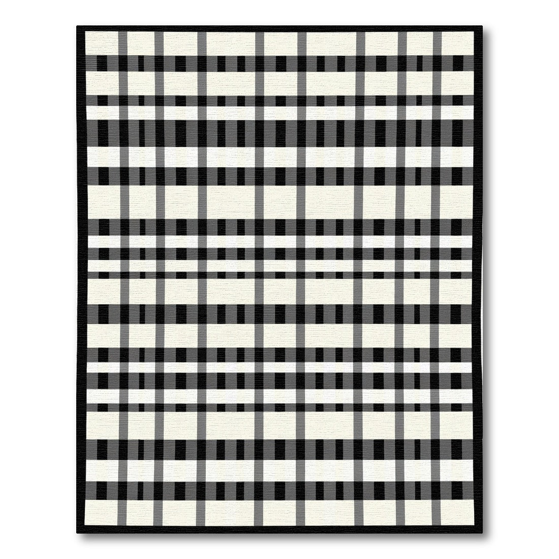 Bold Monochrome Tartan Crossing Lines Rug