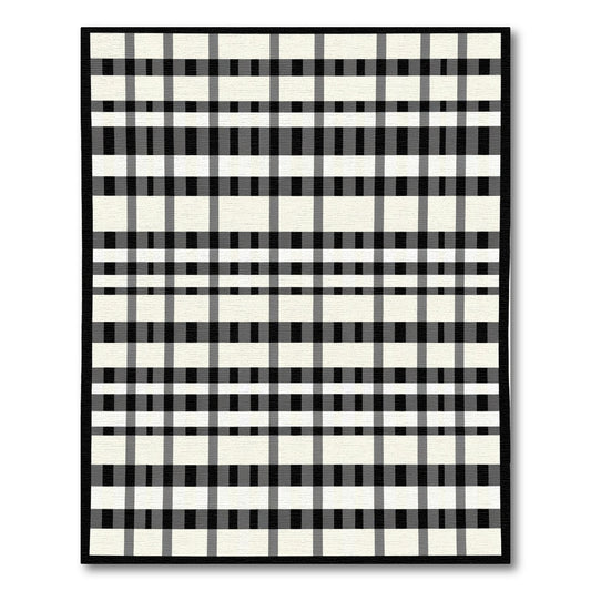 Bold Monochrome Tartan Crossing Lines Rug