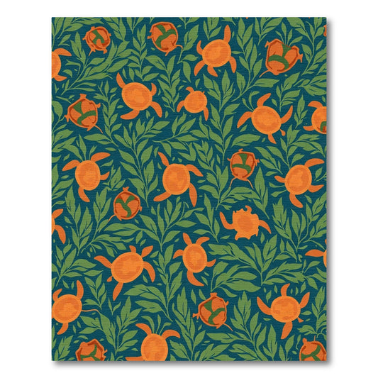 Orange Turtles Green Foliage Background Rug