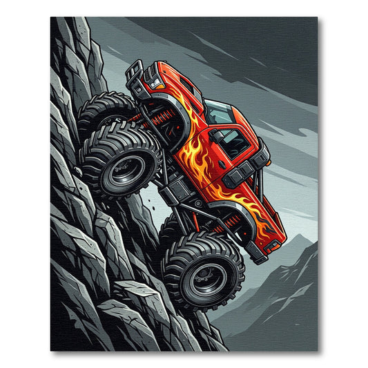 Fiery Orange Monster Truck Mountain Ascent Rug