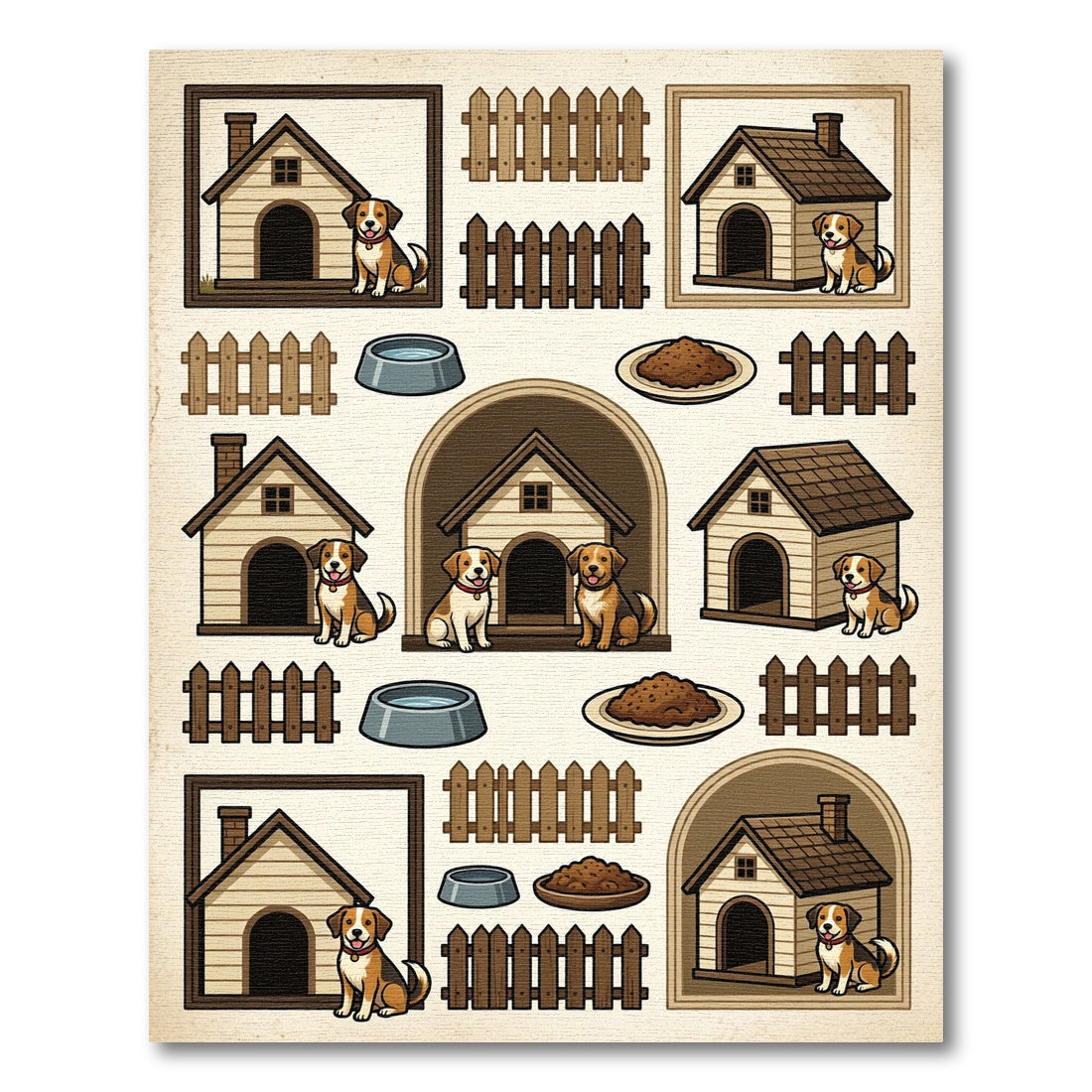 Playful Beige Brown Puppy Dog Kennel Rug