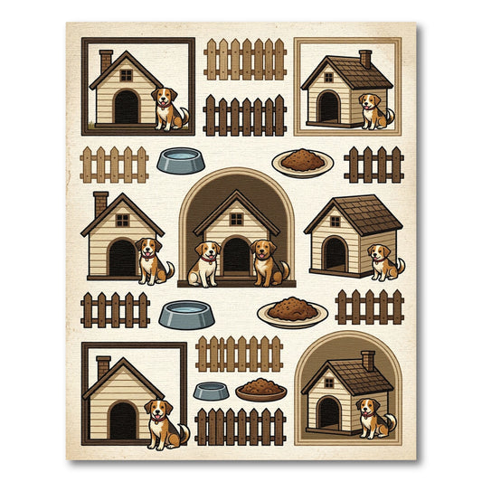 Playful Beige Brown Puppy Dog Kennel Rug
