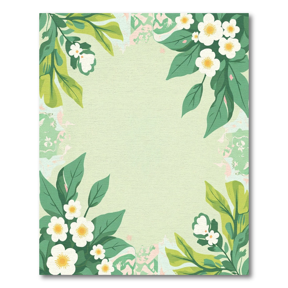 Spring Green Blossom Leaf Border Rug