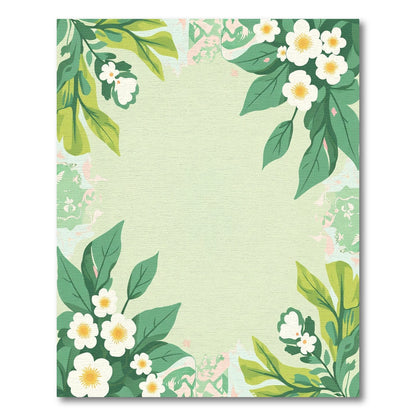 Spring Green Blossom Leaf Border Rug