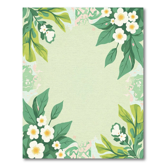 Spring Green Blossom Leaf Border Rug