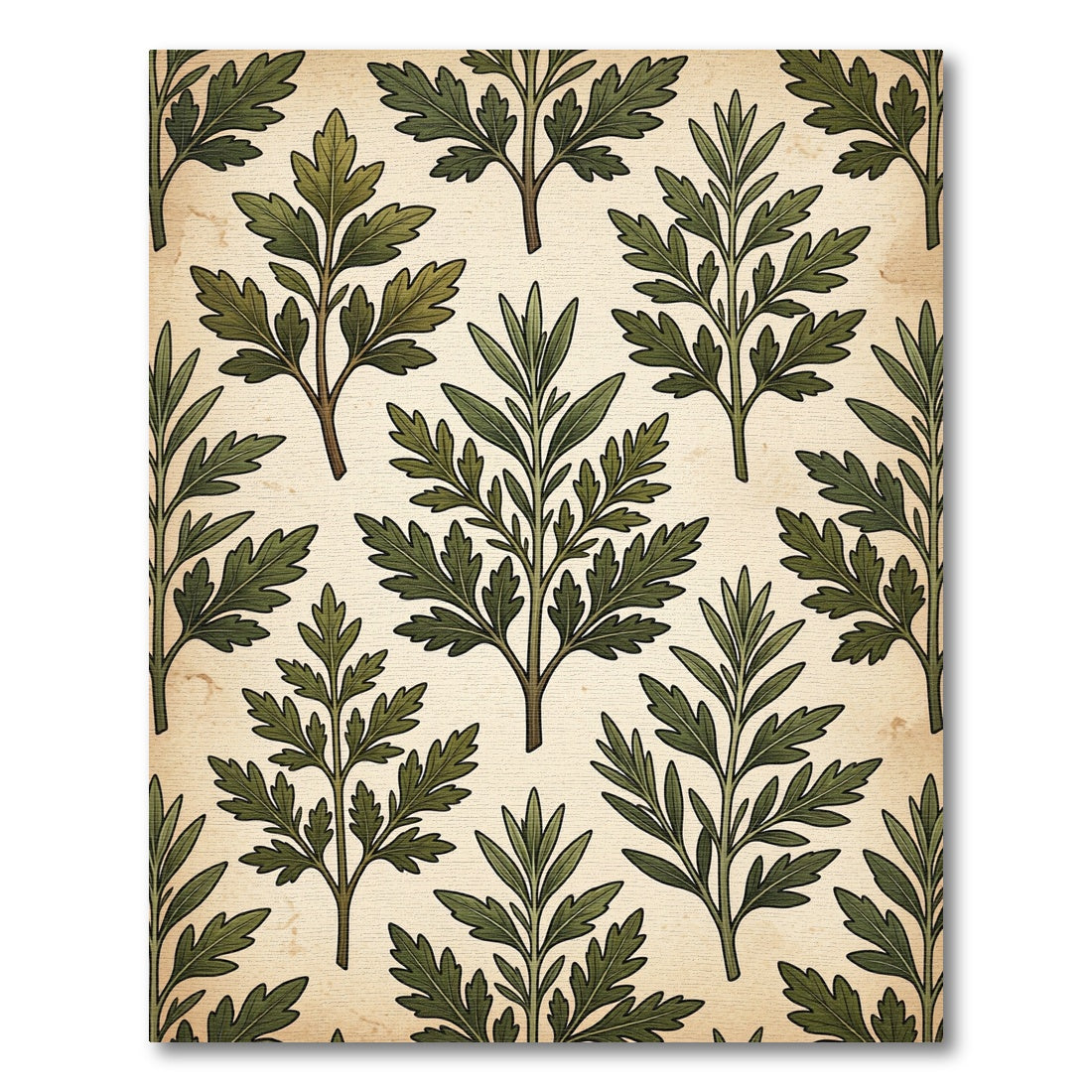 Earthy Green Fern Leaf Arrangement Rug