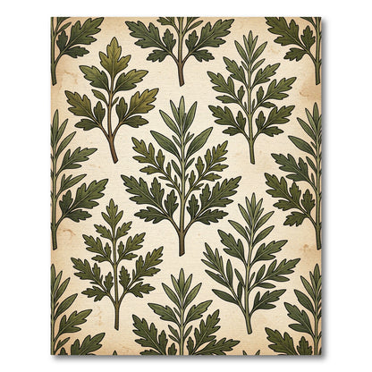 Earthy Green Fern Leaf Arrangement Rug