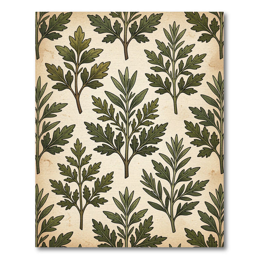 Earthy Green Fern Leaf Arrangement Rug