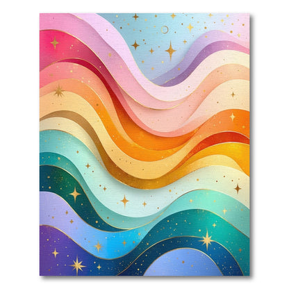 Vibrant Wavy Rainbow Stars Rug