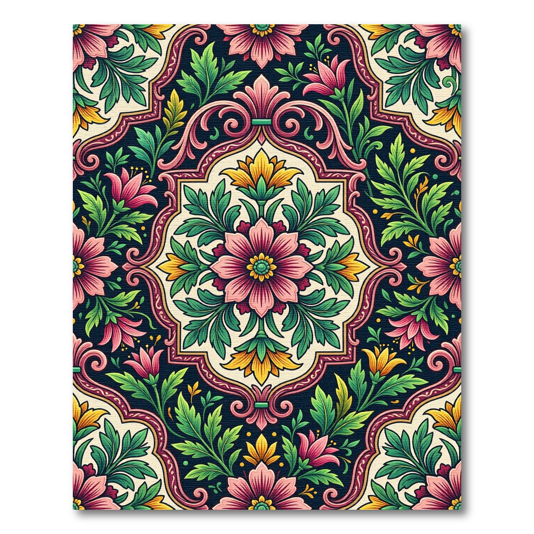 Rich Floral Medallion Vivid Color Rug