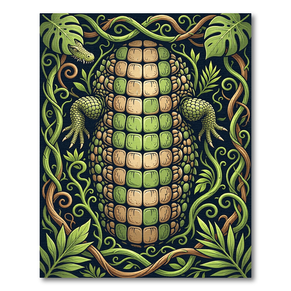 Lush Green Jungle Crocodile Reptile Art Rug