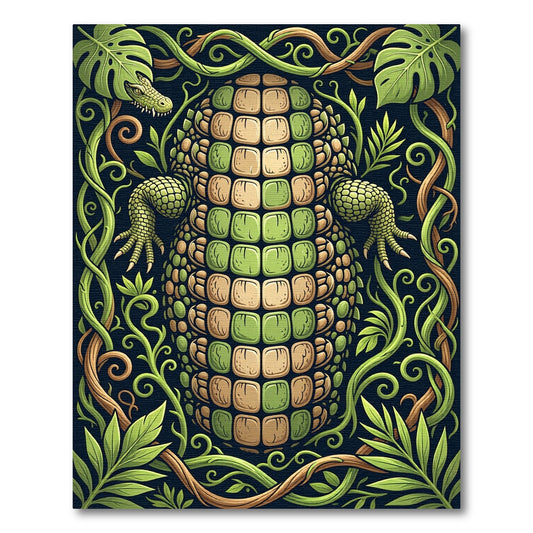 Lush Green Jungle Crocodile Reptile Art Rug
