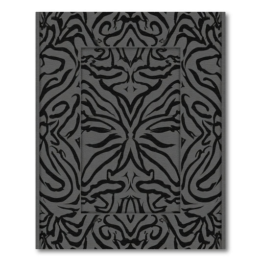 Monochrome Black Abstract Symmetric Swirls Rug