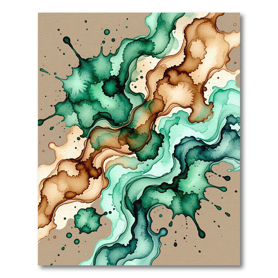 Abstract Teal and Earth Tone Ink Rug