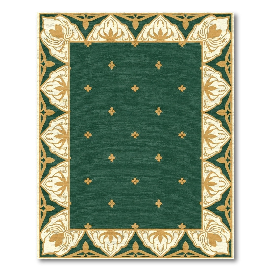 Green Gold Floral Medallion Border Rug