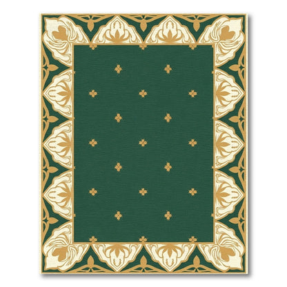 Green Gold Floral Medallion Border Rug